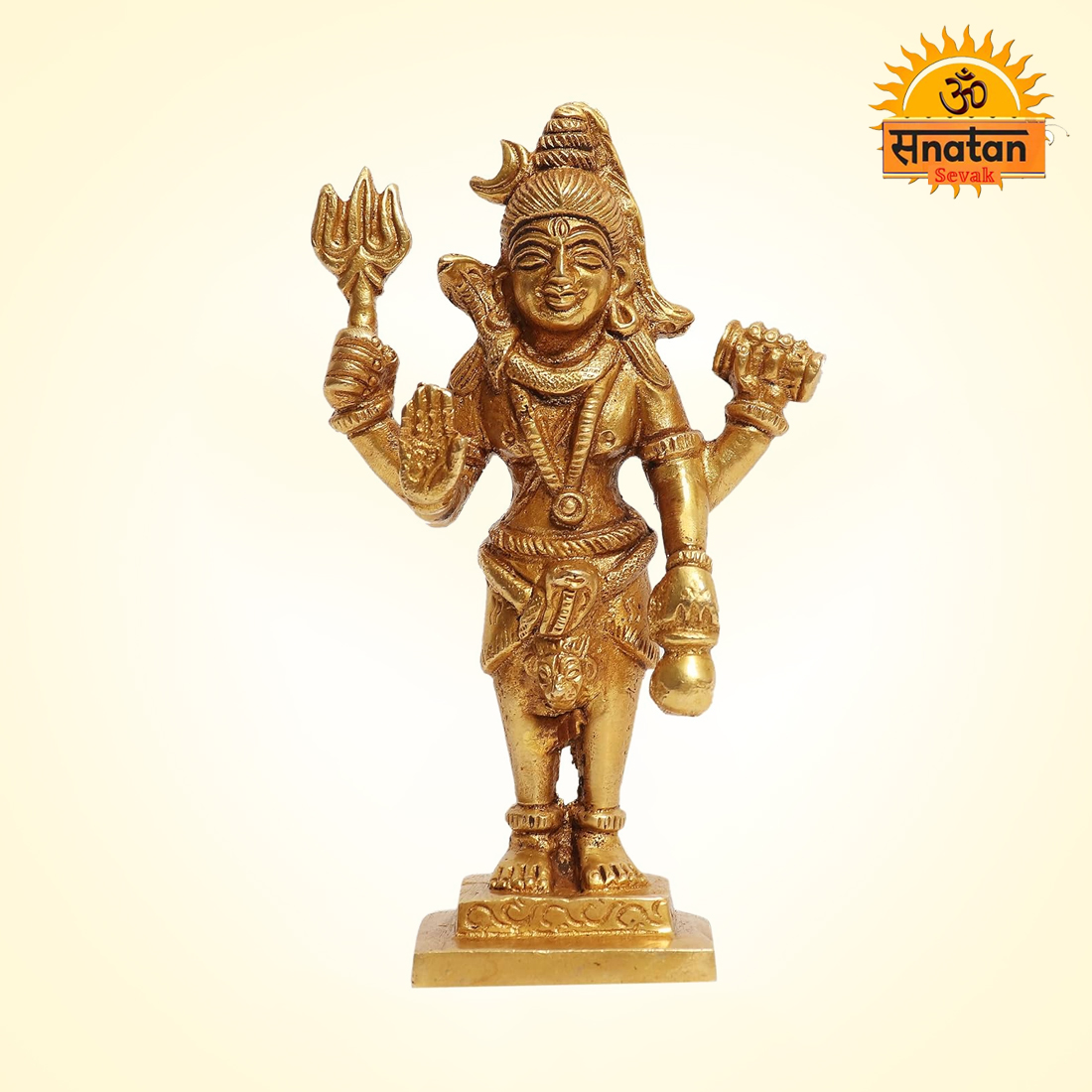 Brass Metal Statue of Standing Shiva | Idol Shiv Shankar Bholenath Deity Figurine for Happiness Blessings at Home Office Yellow Size-5 inches